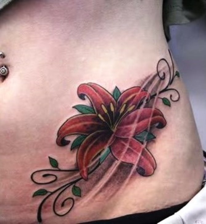 25 Pink Lily Tribal Tattoo