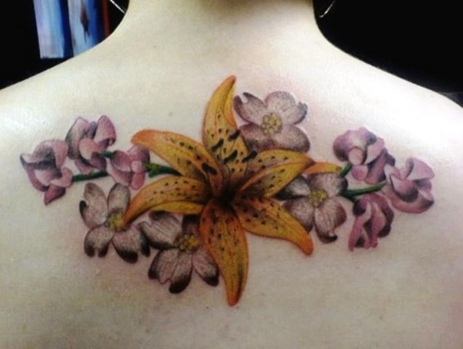 42 Yellow Lily Tattoo on Back